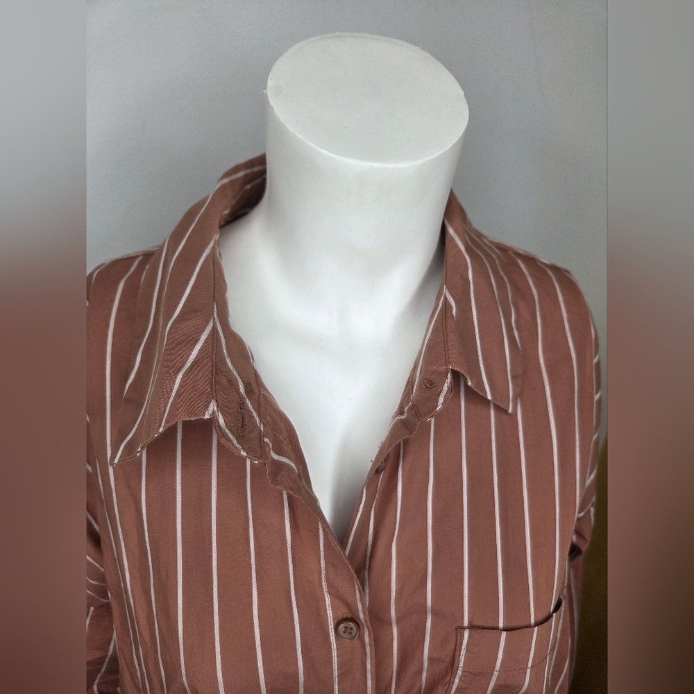 A New Day Size XL Striped Oversized Shirt Brown W/babypink Stripes - Picture 4 of 12